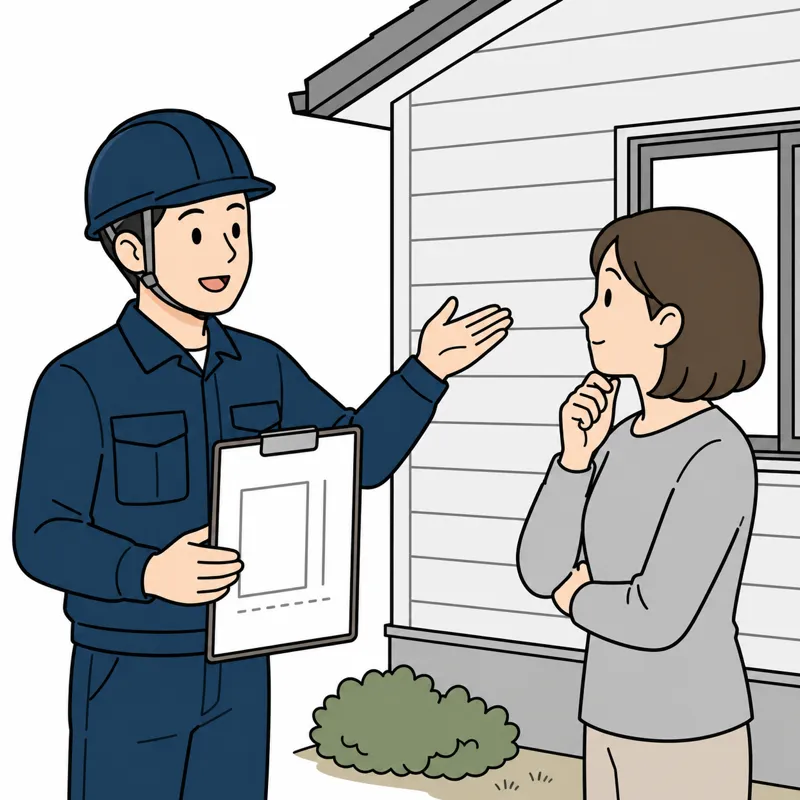 対応内容を説明する作業員のイラスト